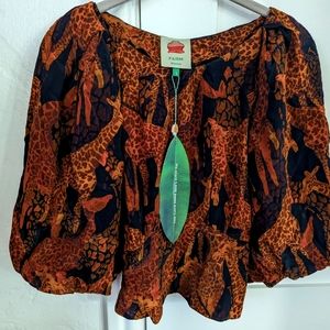 FARM Rio giraffe print puff sleeve top, size S!
